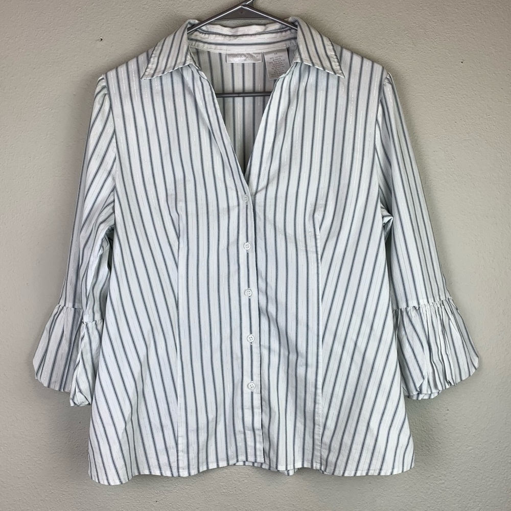 Worthington button up flared quarter sleeve top